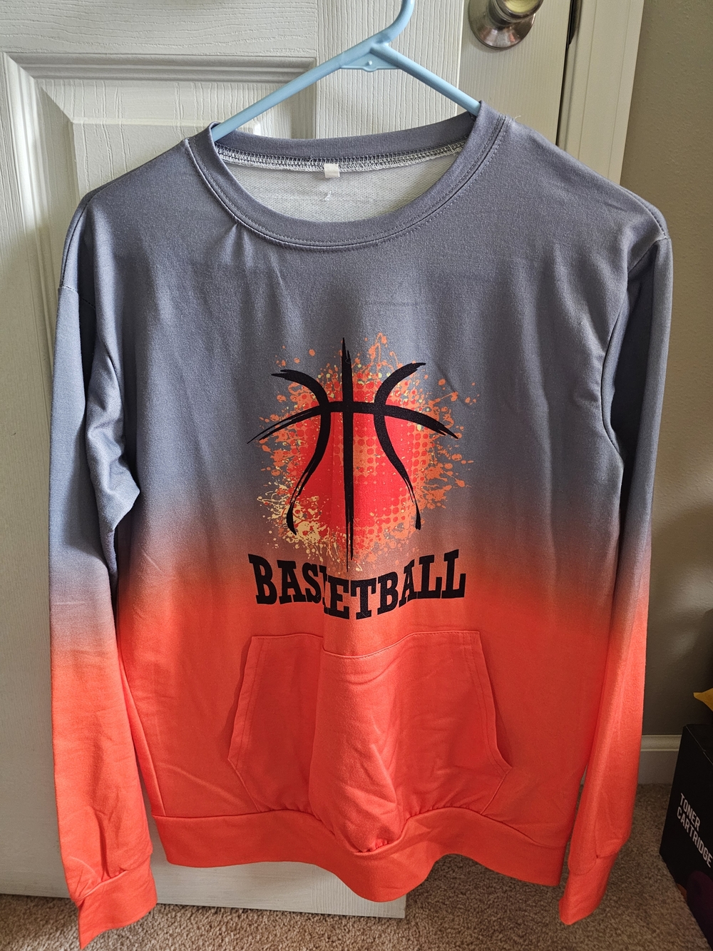 Basketball Graphic Ombre Crewneck Sweatshirt - Gray to Orange